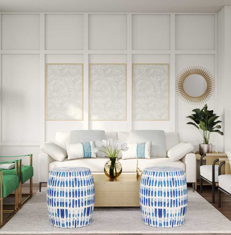 Coastal, Glam Living Room Design by Havenly Interior Designer Talia