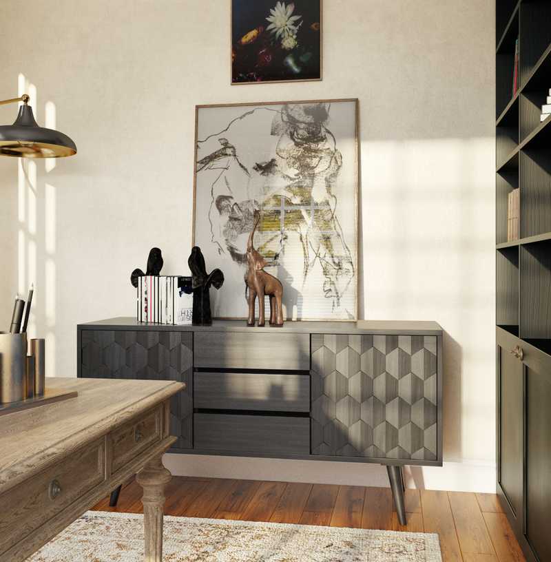 Contemporary, Bohemian, Vintage Office Design by Havenly Interior Designer Courtney