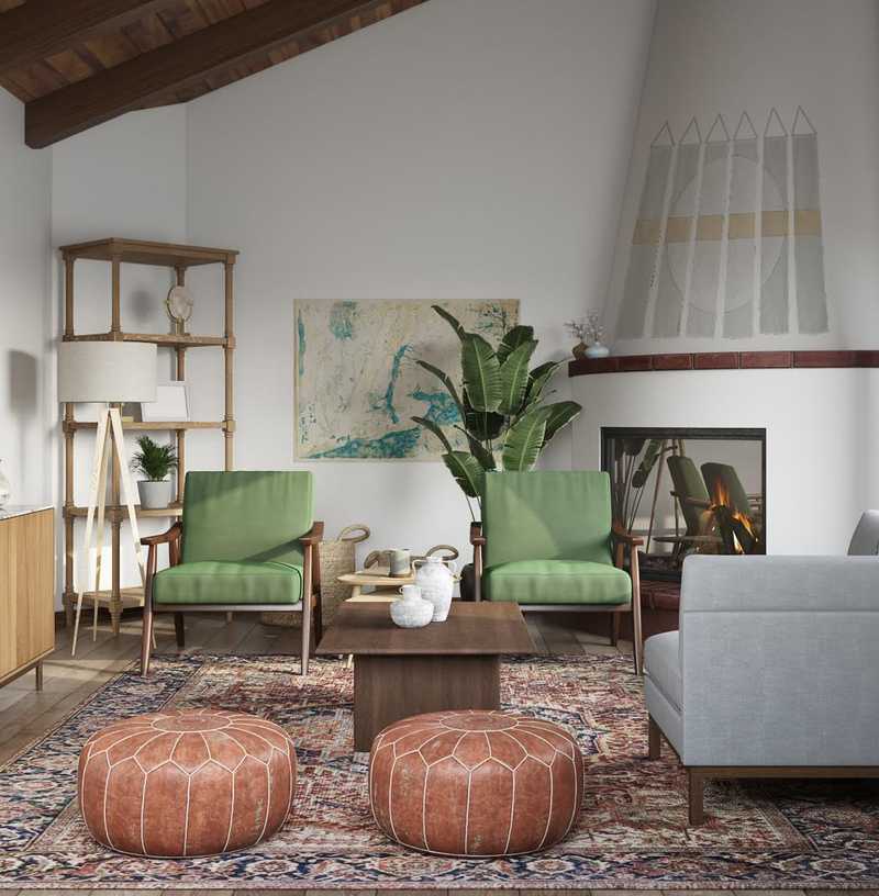 Bohemian, Global, Midcentury Modern Living Room Design by Havenly Interior Designer Julia