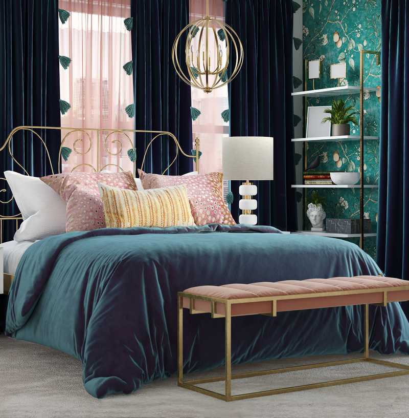 Eclectic, Bohemian, Glam, Vintage, Preppy Bedroom Design by Havenly Interior Designer Ashley
