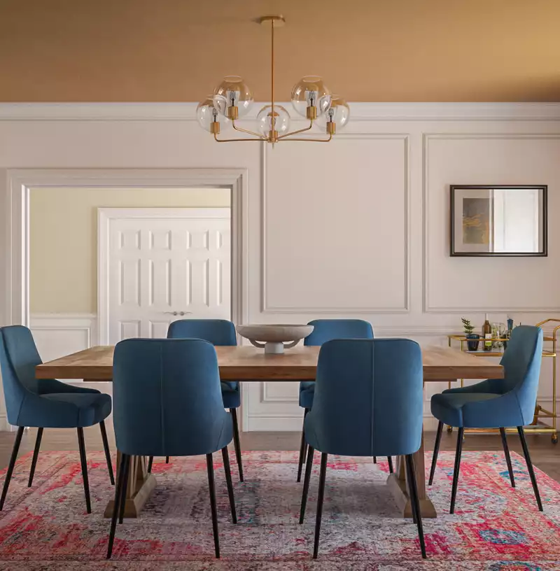 Bohemian, Midcentury Modern Dining Room Design by Havenly Interior Designer Erin