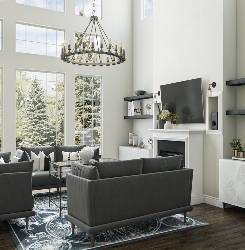 Contemporary, Modern, Coastal, Farmhouse Living Room Design by Havenly Interior Designer Rumki