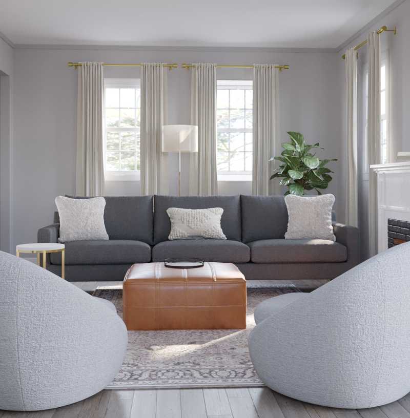 Bohemian, Farmhouse, Transitional, Midcentury Modern Living Room Design by Havenly Interior Designer Amanda