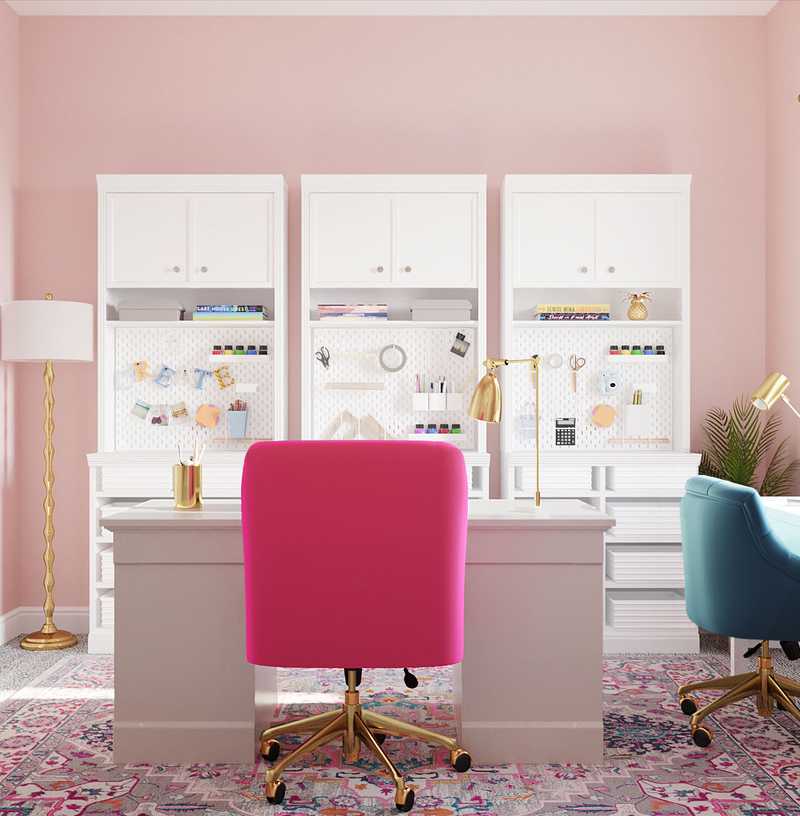Bohemian, Glam, Global, Preppy Office Design by Havenly Interior Designer Legacy