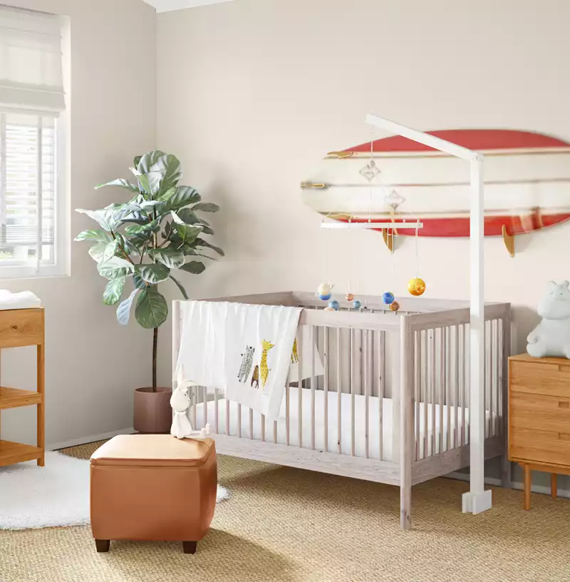 Contemporary, Bohemian, Transitional, Midcentury Modern Nursery Design by Havenly Interior Designer Tara