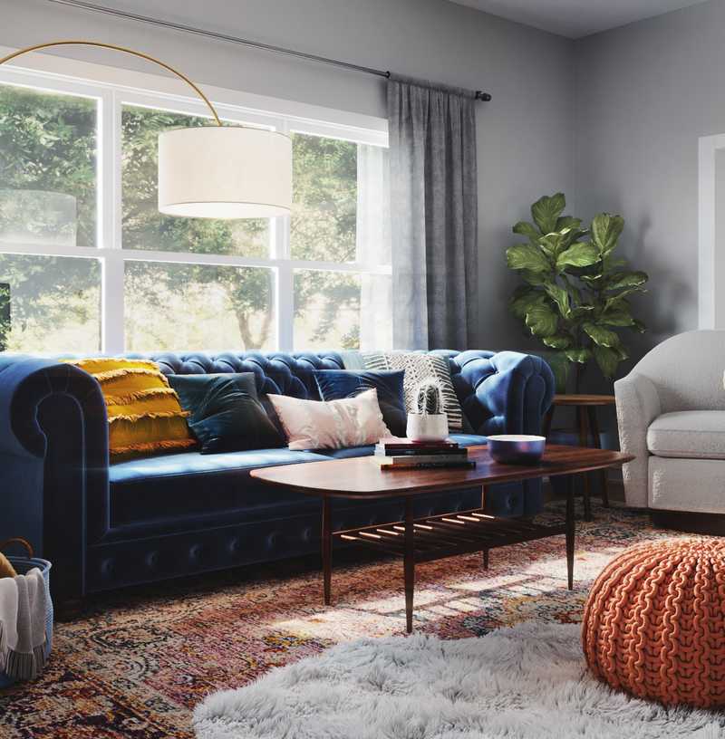 Modern, Bohemian, Midcentury Modern Living Room Design by Havenly Interior Designer Heather