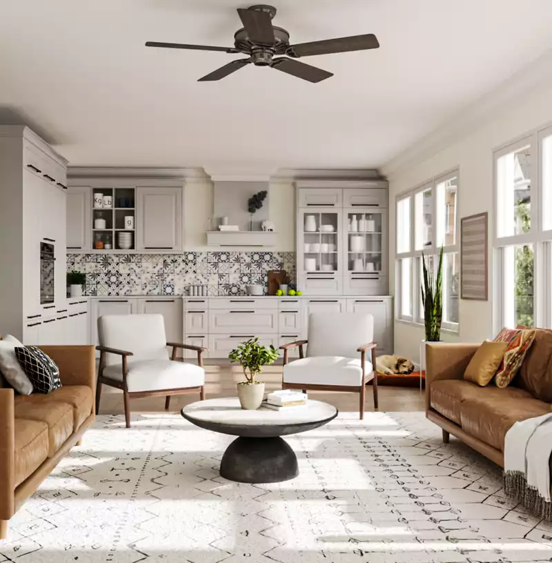 Bohemian, Midcentury Modern Living Room Design by Havenly Interior Designer Leigh