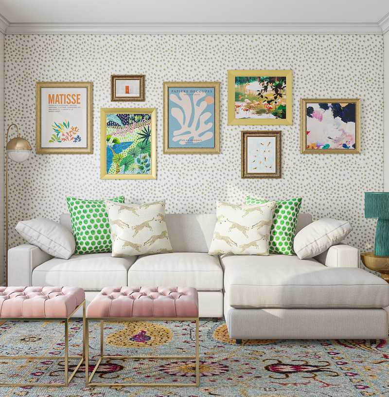 Glam, Preppy Living Room Design by Havenly Interior Designer Kara