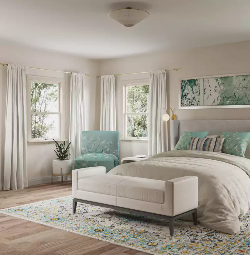 Coastal, Glam, Midcentury Modern Bedroom Design by Havenly Interior Designer Angie