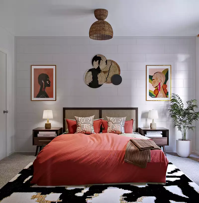 Eclectic, Bohemian, Global, Midcentury Modern Bedroom Design by Havenly Interior Designer Freddi