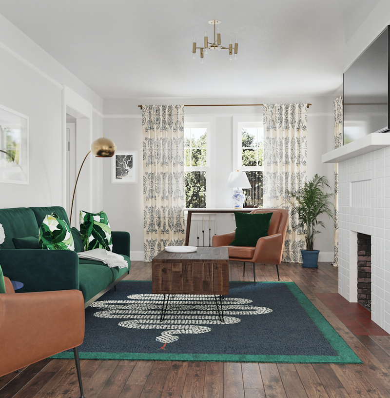 Eclectic, Glam, Midcentury Modern Living Room Design by Havenly Interior Designer Samantha