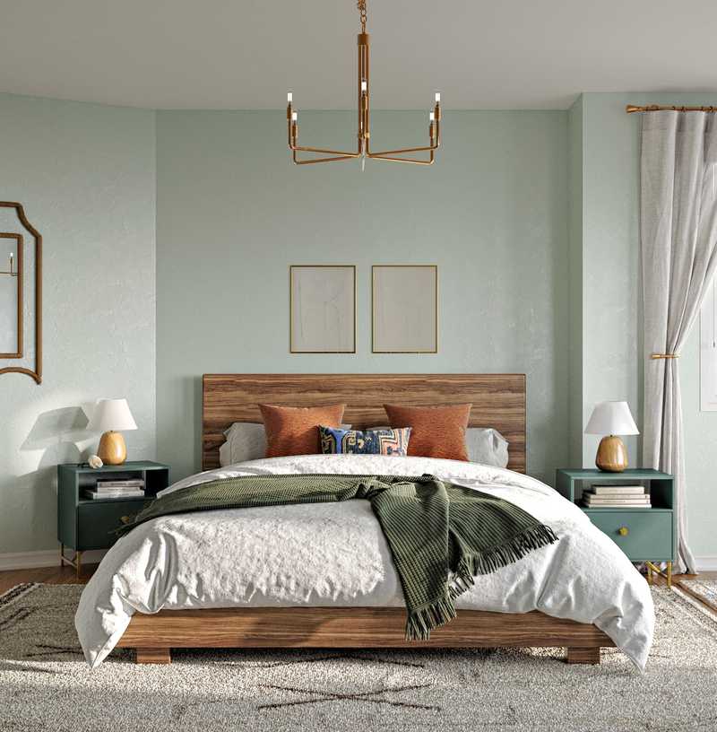 Bohemian, Midcentury Modern, Preppy Bedroom Design by Havenly Interior Designer Freddi