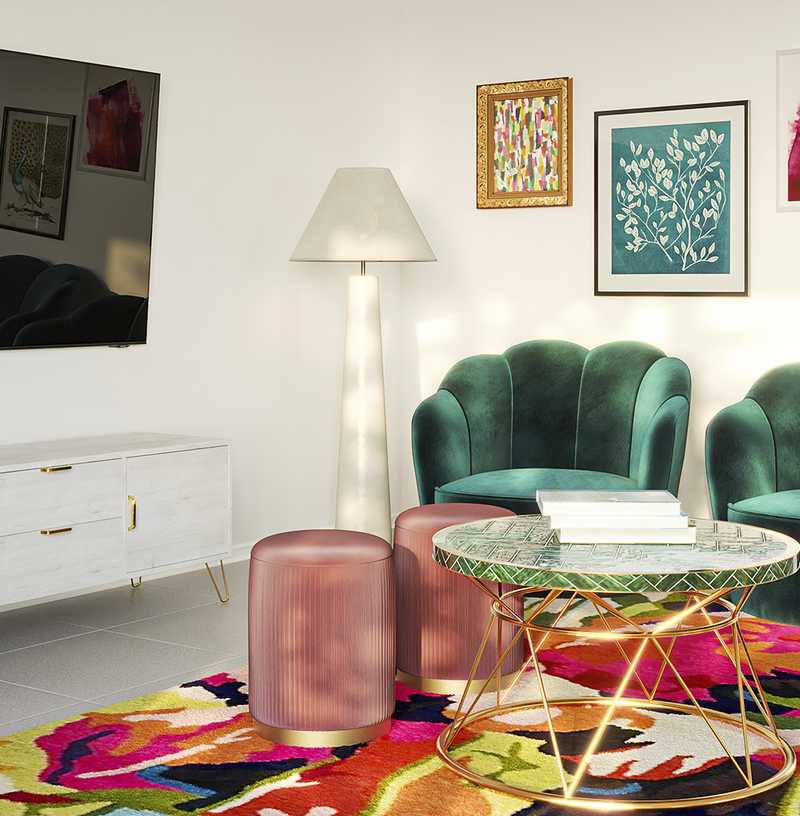 Eclectic, Bohemian, Glam, Preppy Living Room Design by Havenly Interior Designer Briana