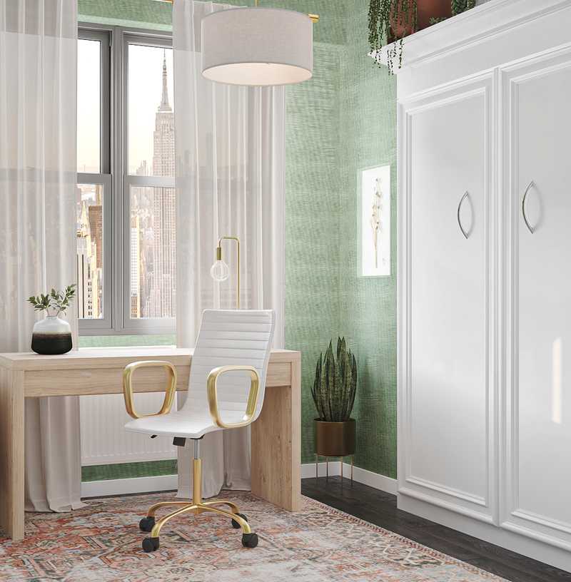 Bohemian, Coastal, Midcentury Modern Office Design by Havenly Interior Designer Havenly