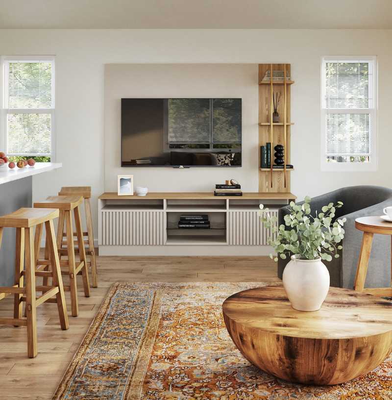 Bohemian, Coastal, Rustic, Transitional, Global Living Room Design by Havenly Interior Designer Tara