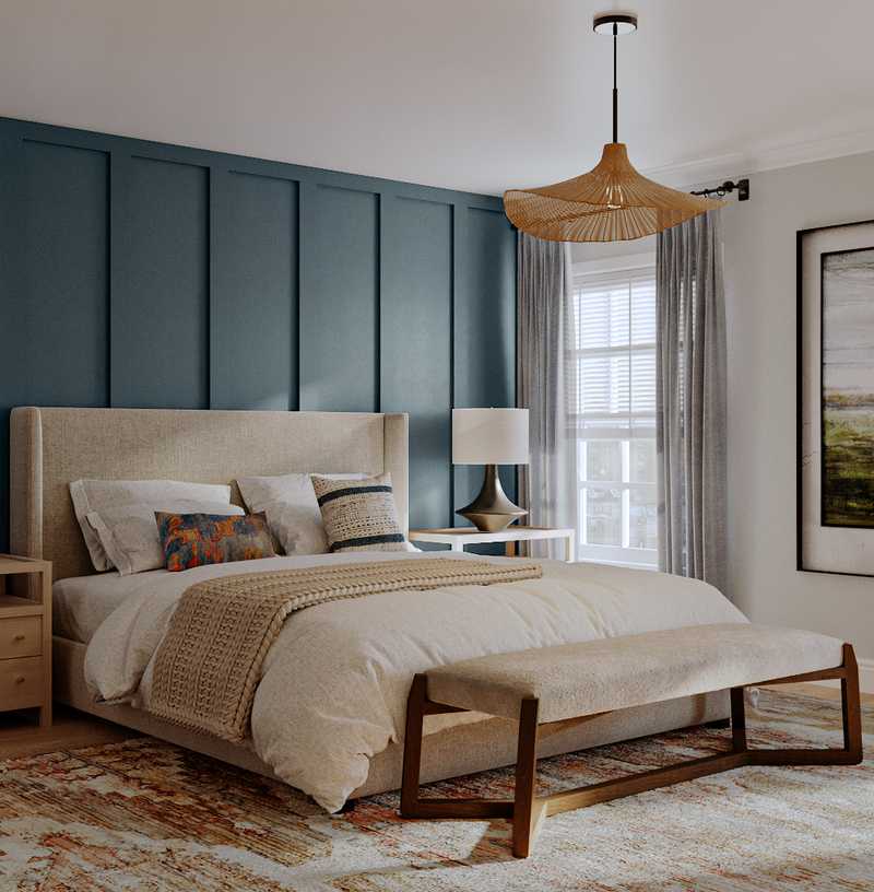 Bohemian, Coastal, Midcentury Modern Bedroom Design by Havenly Interior Designer November