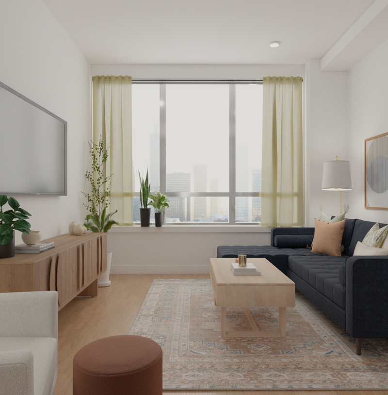 Bohemian, Industrial, Midcentury Modern Living Room Design by Havenly Interior Designer Monica