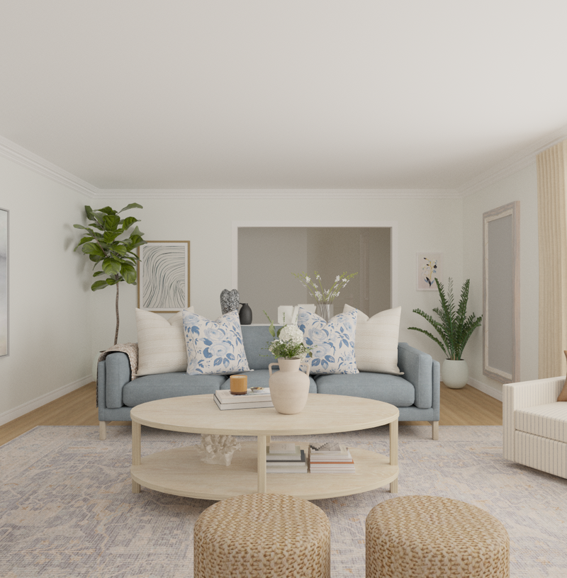 Classic, Coastal, Transitional, Preppy Living Room Design by Havenly Interior Designer Toussaint