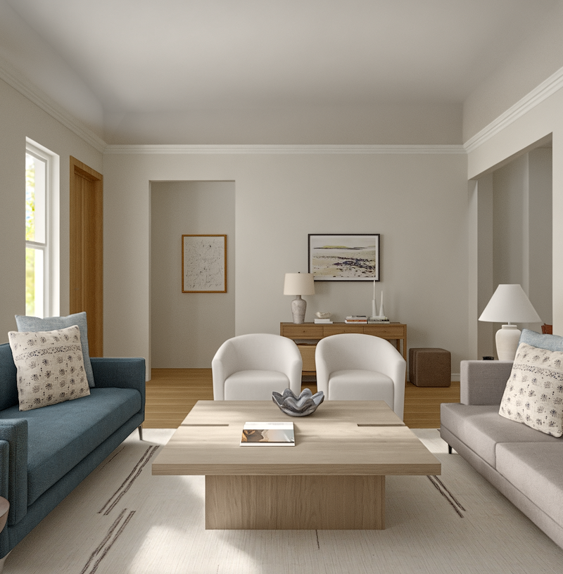 Farmhouse, Midcentury Modern Living Room Design by Havenly Interior Designer Florencia