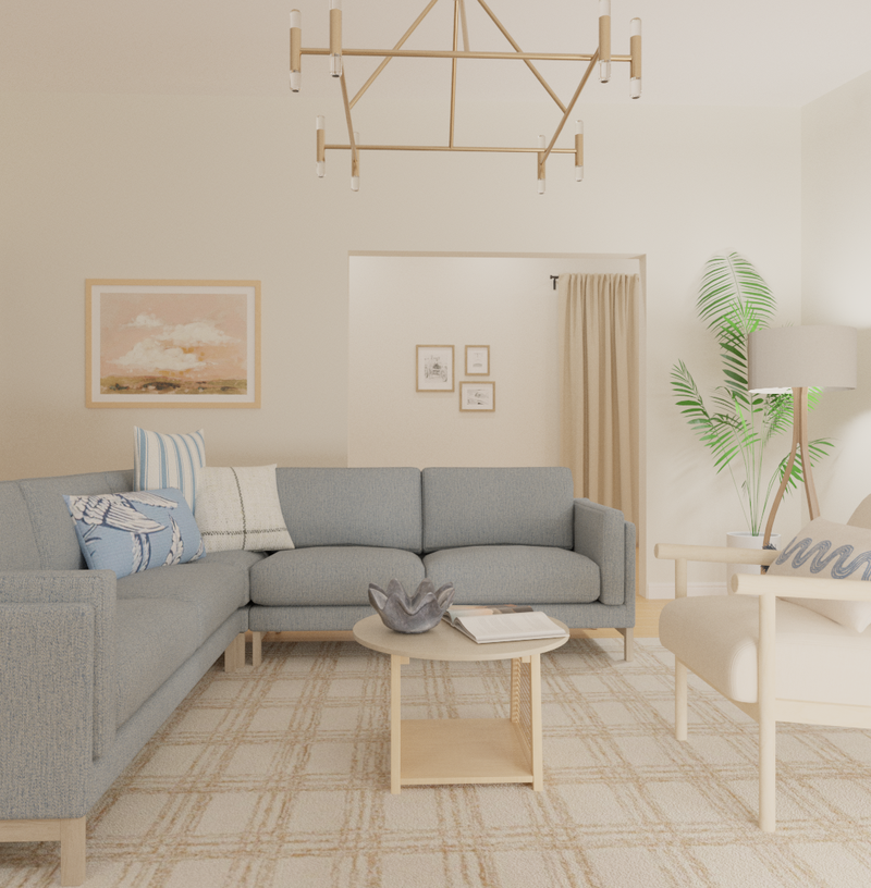 Contemporary, Coastal, Midcentury Modern, Minimal Living Room Design by Havenly Interior Designer Kait