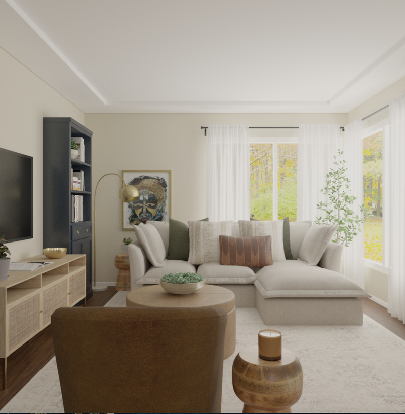 Eclectic, Bohemian, Rustic, Transitional Living Room Design by Havenly Interior Designer Tara
