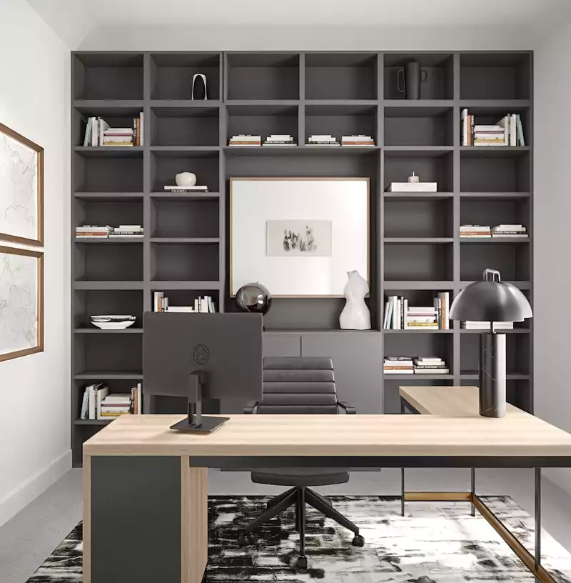 Modern, Industrial, Library, Vintage Office Design by Havenly Interior Designer Alyssa