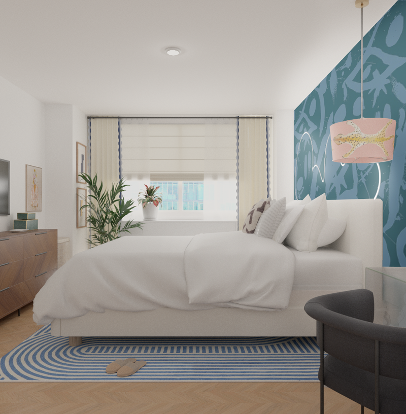 Modern, Bohemian, Transitional, Contemporary Luxe Bedroom Design by Havenly Interior Designer Andrew