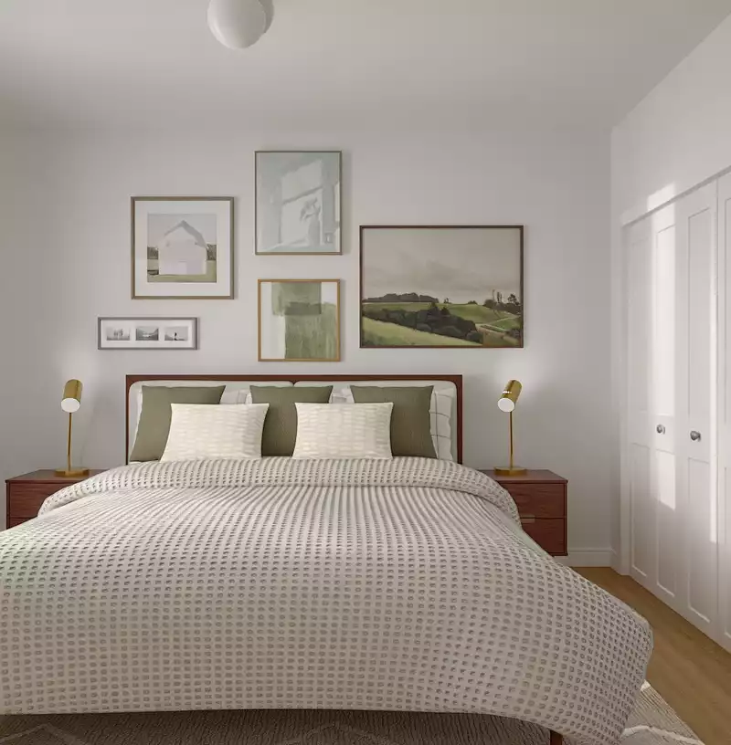 Transitional, Midcentury Modern, Minimal, Midcentury Scandi, Warm Transitional Bedroom Design by Havenly Interior Designer Kait
