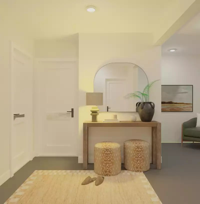 California Cool, Warm Transitional Entryway Design by Havenly Interior Designer Kait