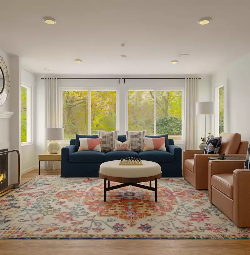 Modern, Bohemian, Coastal, Midcentury Modern Living Room Design by Havenly Interior Designer Stephanie