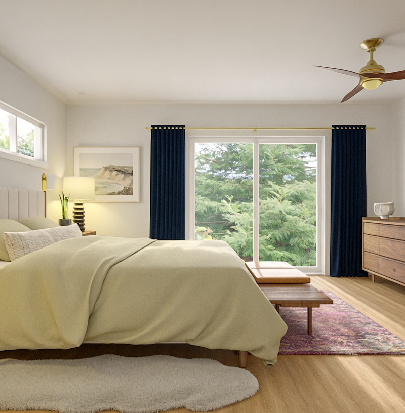 Midcentury Modern, Warm Transitional Bedroom Design by Havenly Interior Designer Kait