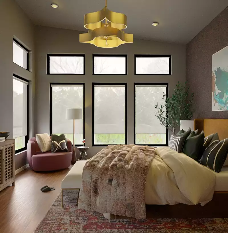 Glam, Midcentury Modern Bedroom Design by Havenly Interior Designer Jamie