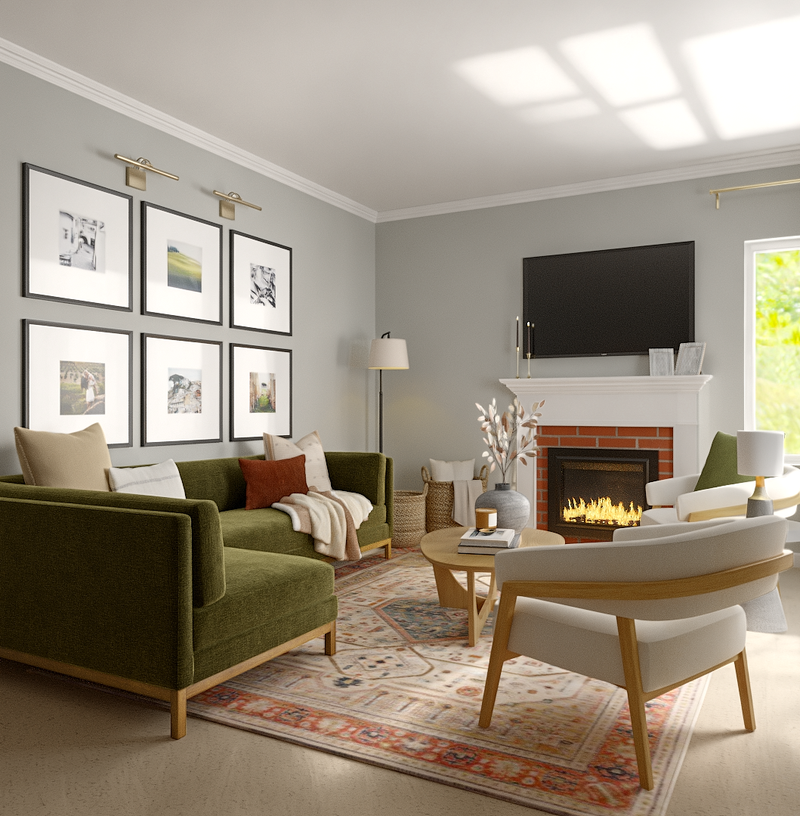 Bohemian, Scandinavian, Warm Transitional Living Room Design by Havenly Interior Designer Juliana