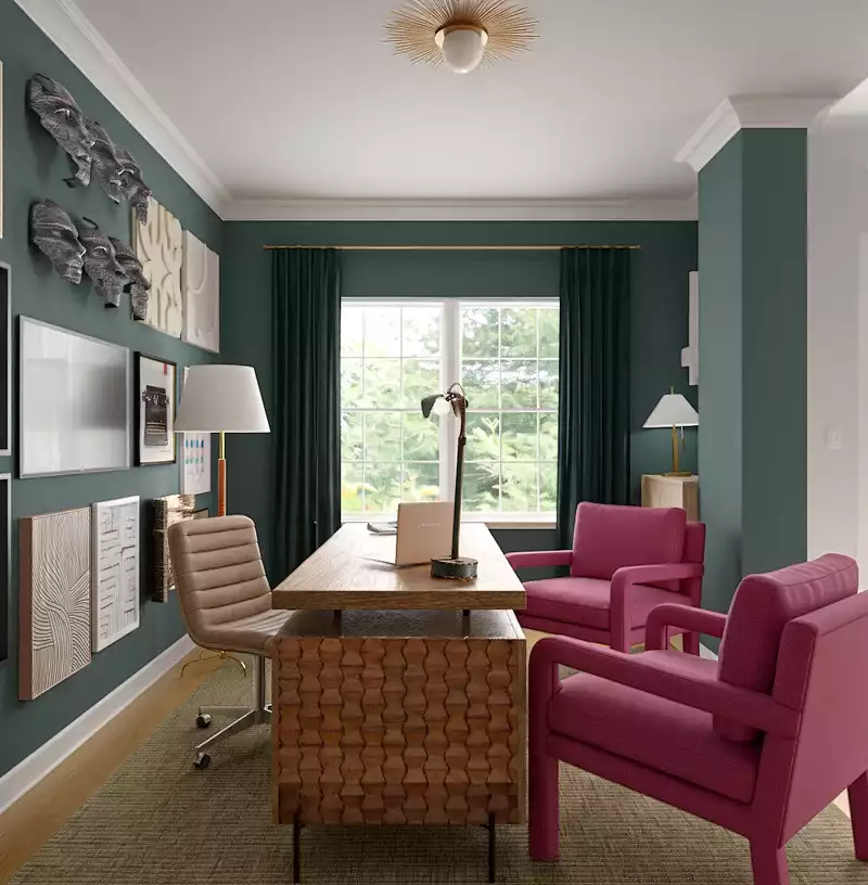 Glam, Midcentury Modern, Artful Eclectic Office Design by Havenly Interior Designer Alix