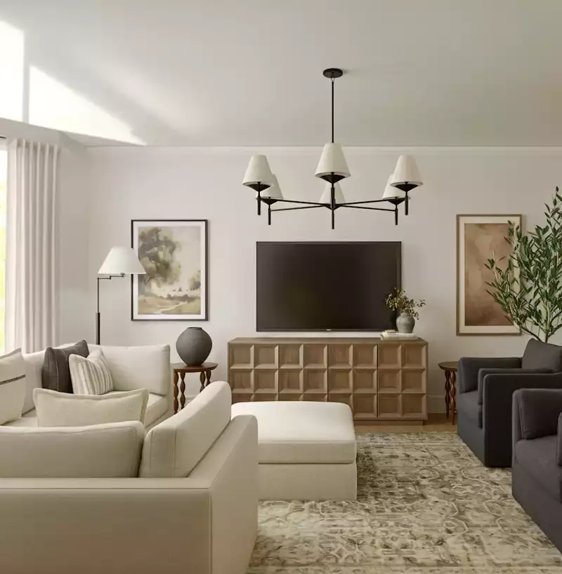Transitional, Organic Modern, California Cool, Warm Transitional Living Room Design by Havenly Interior Designer Grace