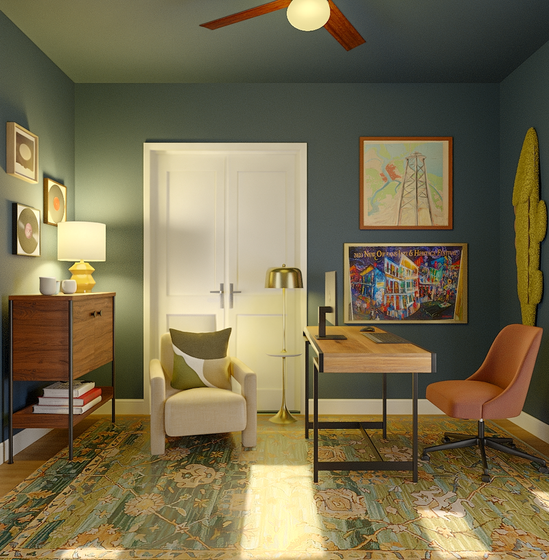 Midcentury Modern, Artful Eclectic Office Design by Havenly Interior Designer Kait