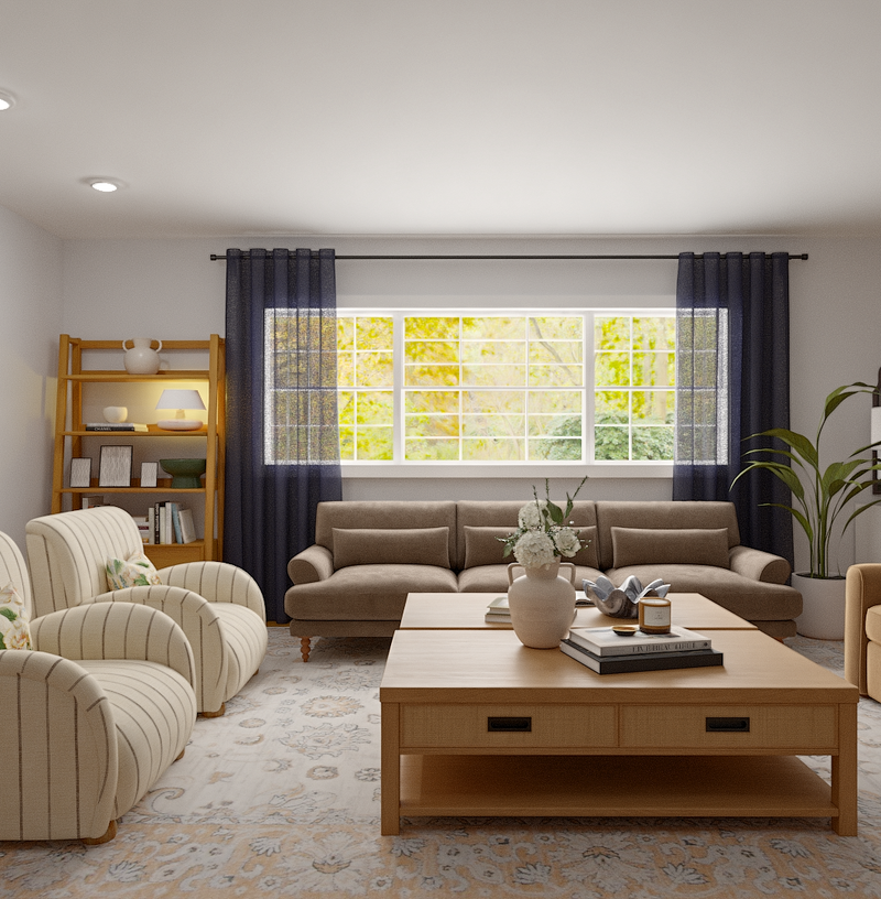Farmhouse, Transitional, Midcentury Modern, Modern Cottage, Traditional Charm Living Room Design by Havenly Interior Designer Toussaint