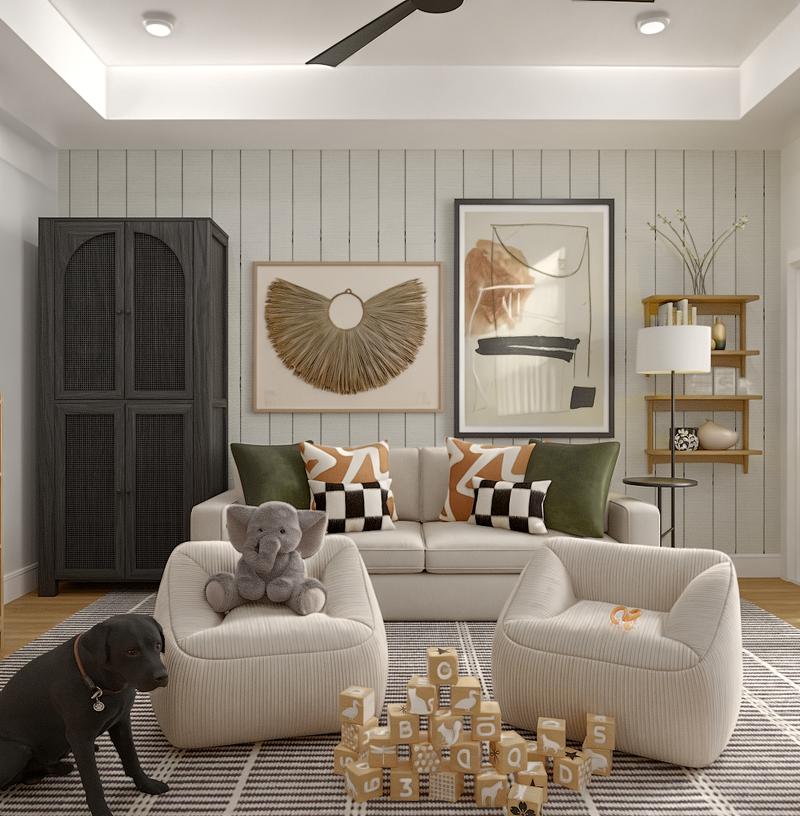 Modern, Eclectic, Bohemian, Organic Modern, California Cool Playroom Design by Havenly Interior Designer Jamie