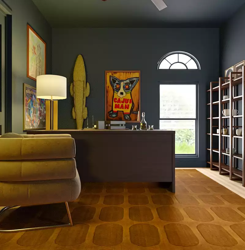 Midcentury Modern, Artful Eclectic Office Design by Havenly Interior Designer Kait