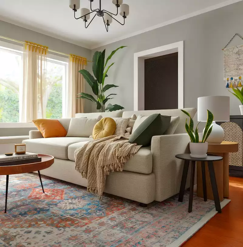 Bohemian, Transitional Living Room Design by Havenly Interior Designer Sana