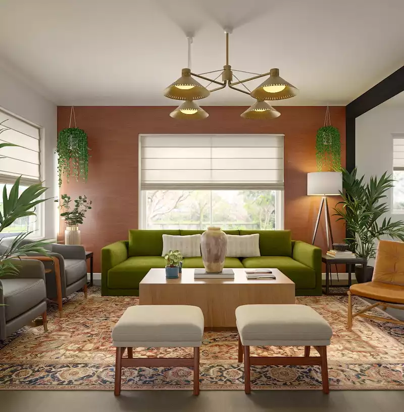 Modern, Bohemian, Midcentury Modern Living Room Design by Havenly Interior Designer Kait