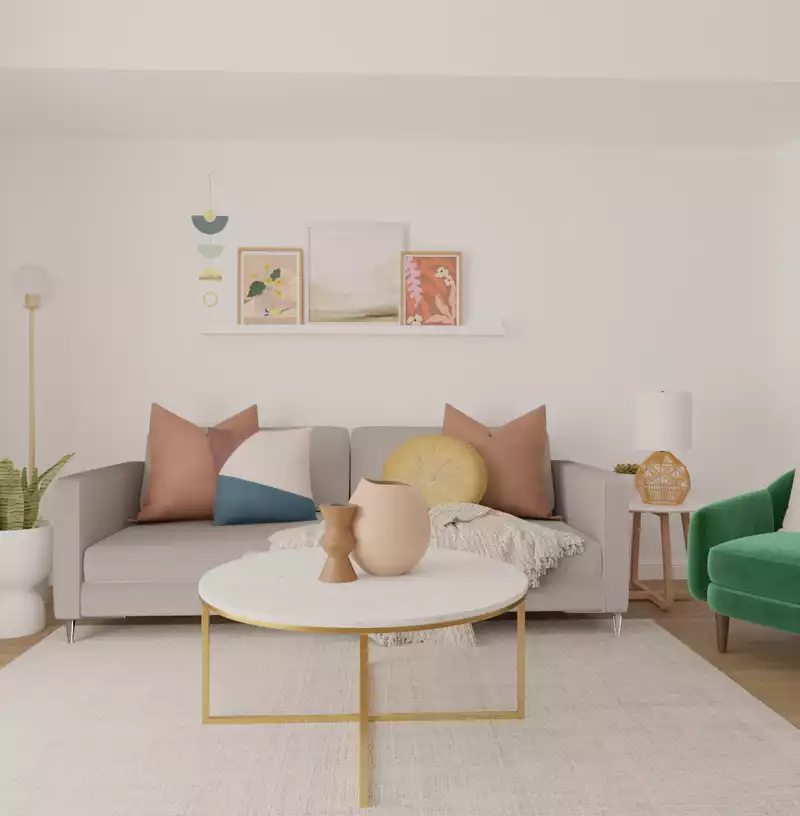 Bohemian, Midcentury Modern, Warm Transitional Living Room Design by Havenly Interior Designer Estrellita