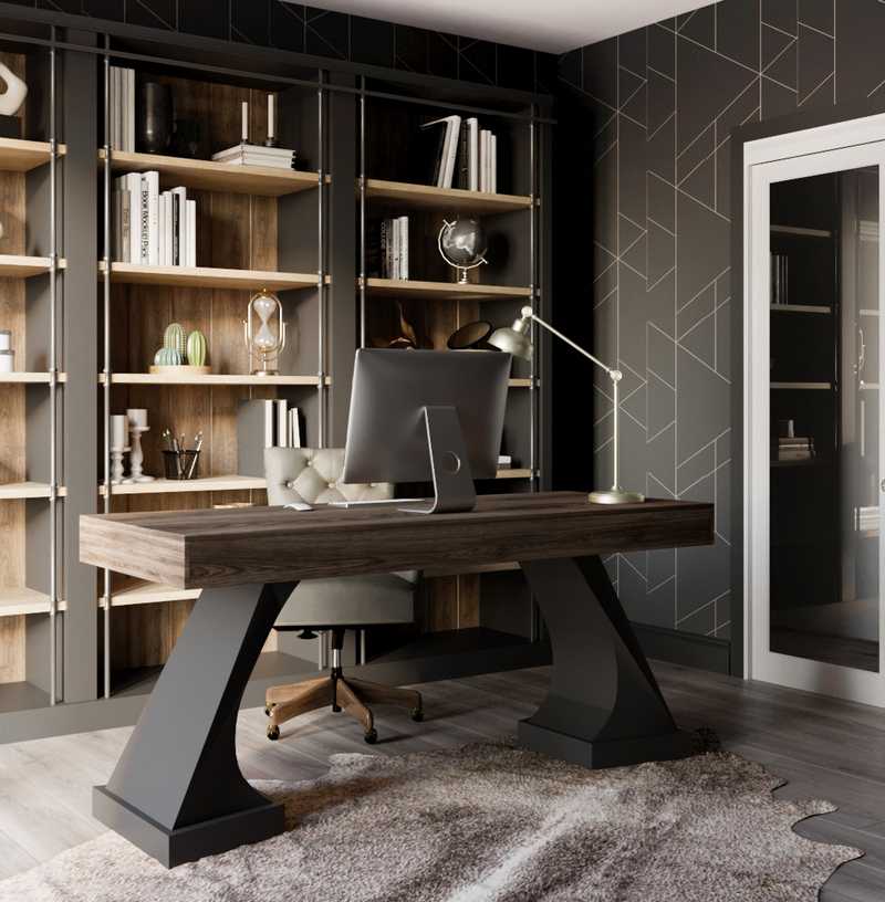 Industrial, Traditional, Rustic, Library, Vintage Office Design by Havenly Interior Designer Ana