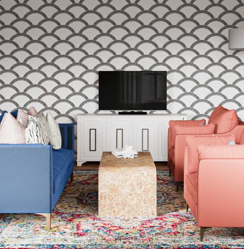 Coastal, Glam, Preppy Living Room Design by Havenly Interior Designer Carly