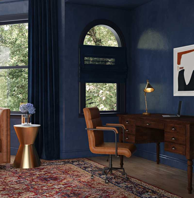 Library, Midcentury Modern Office Design by Havenly Interior Designer Marcelo