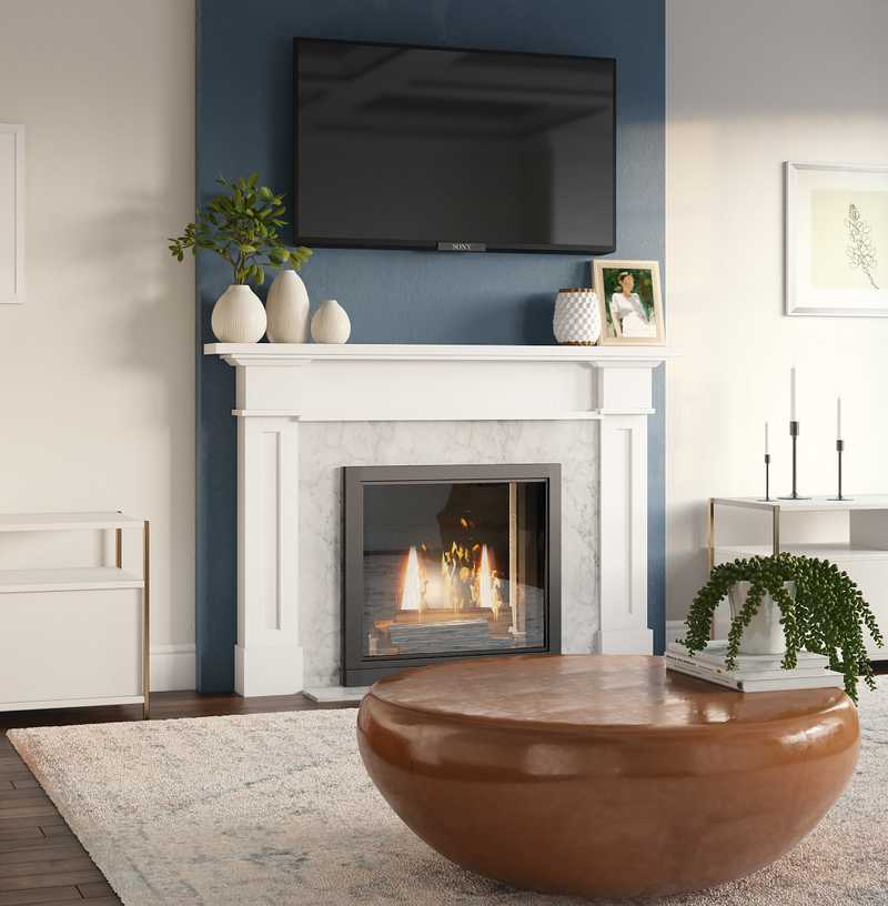 Bohemian, Coastal, Midcentury Modern Living Room Design by Havenly Interior Designer Amelia