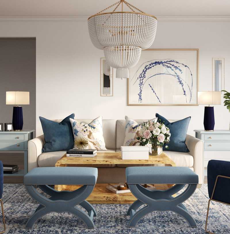 Contemporary, Coastal, Preppy Living Room Design by Havenly Interior Designer Melisa