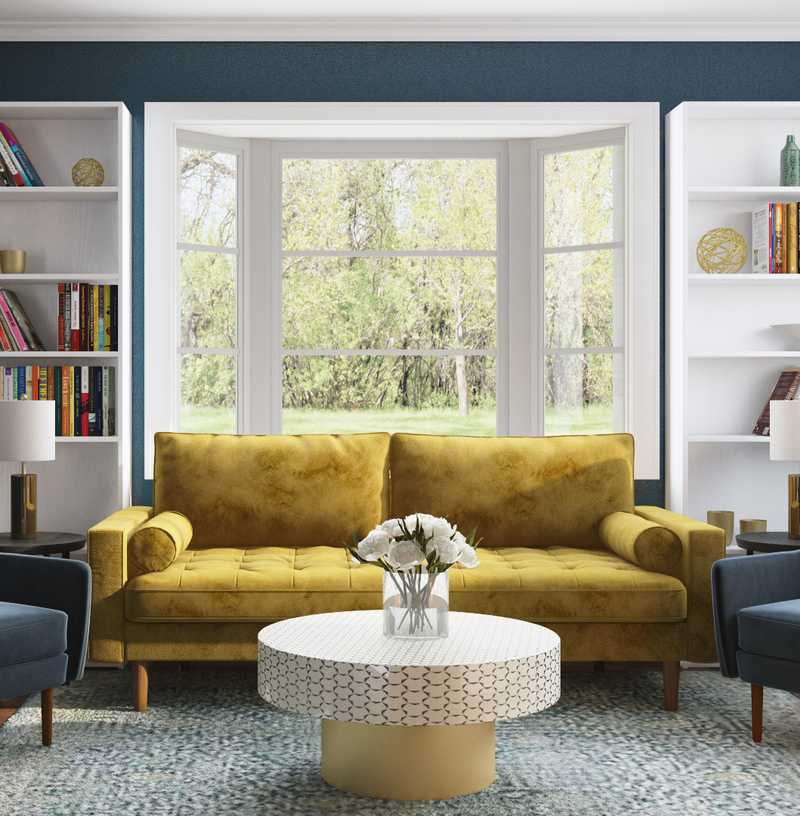 Glam, Midcentury Modern Living Room Design by Havenly Interior Designer Amanda