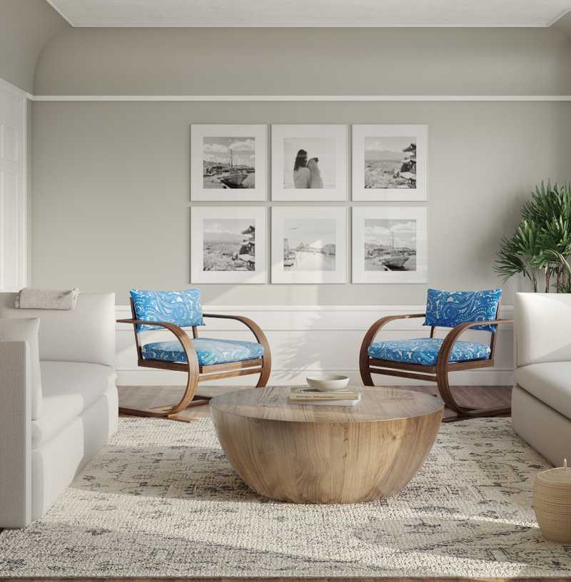 Coastal, Midcentury Modern, Minimal Living Room Design by Havenly Interior Designer Paige