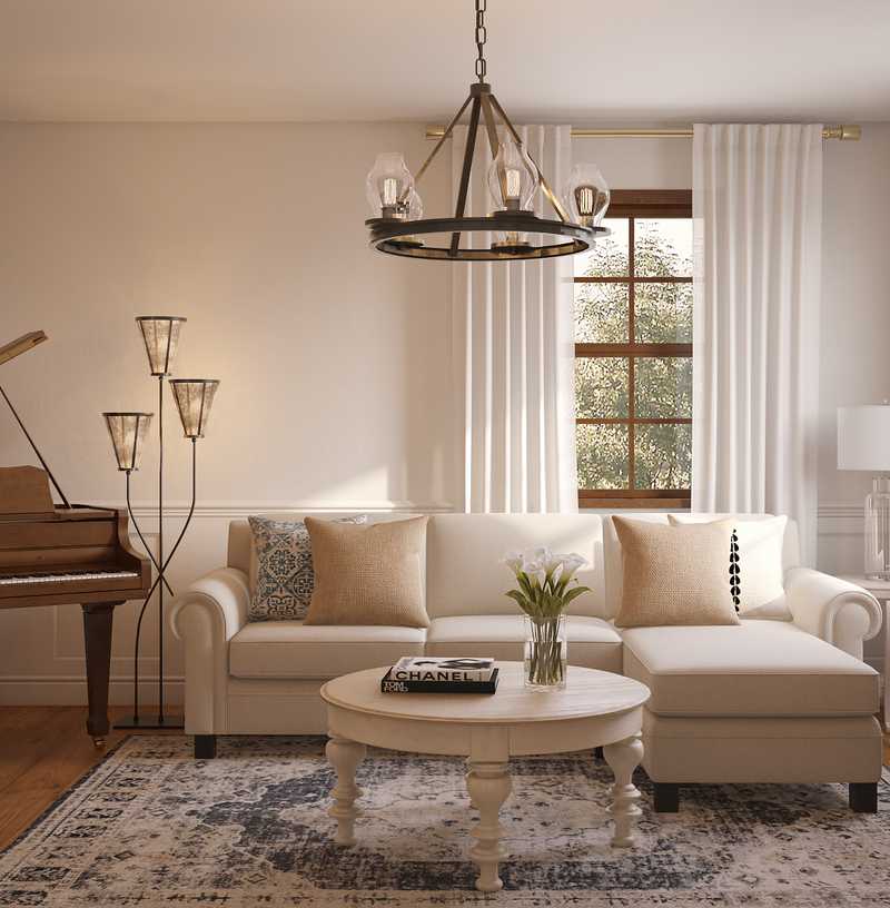 Coastal, Traditional, Farmhouse Living Room Design by Havenly Interior Designer Lucila